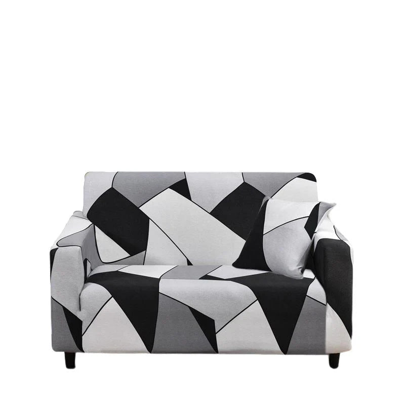 Graceful Black White Linear Design Sofa Slipcover 2 - Seater