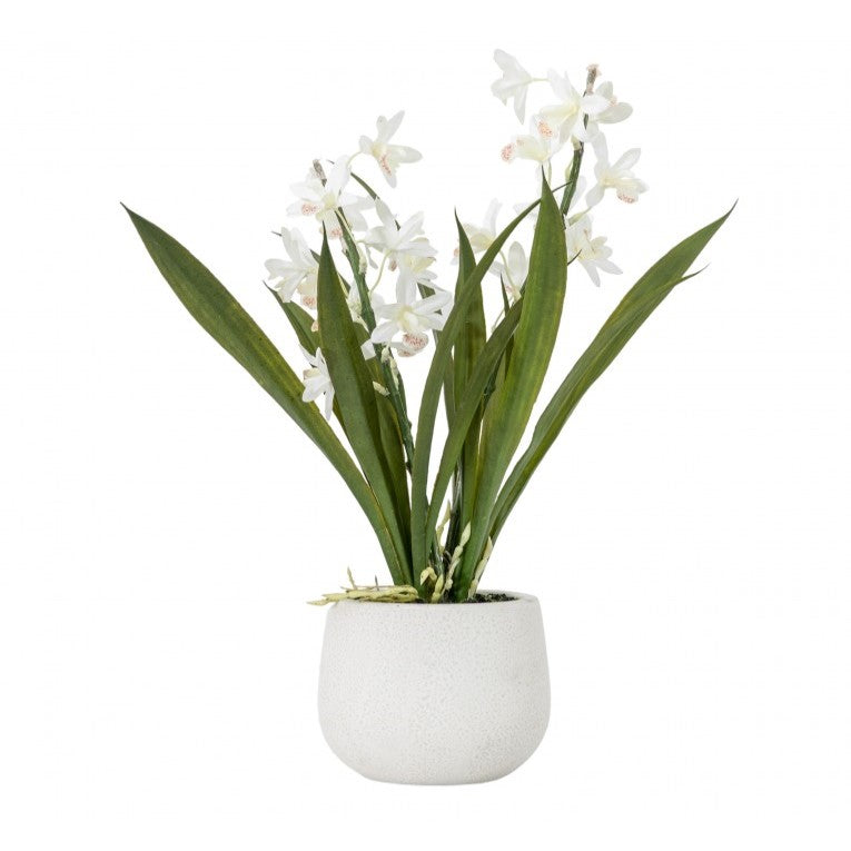 Artificial Cymbidium Orchid Centerpiece In Ceramic Pot