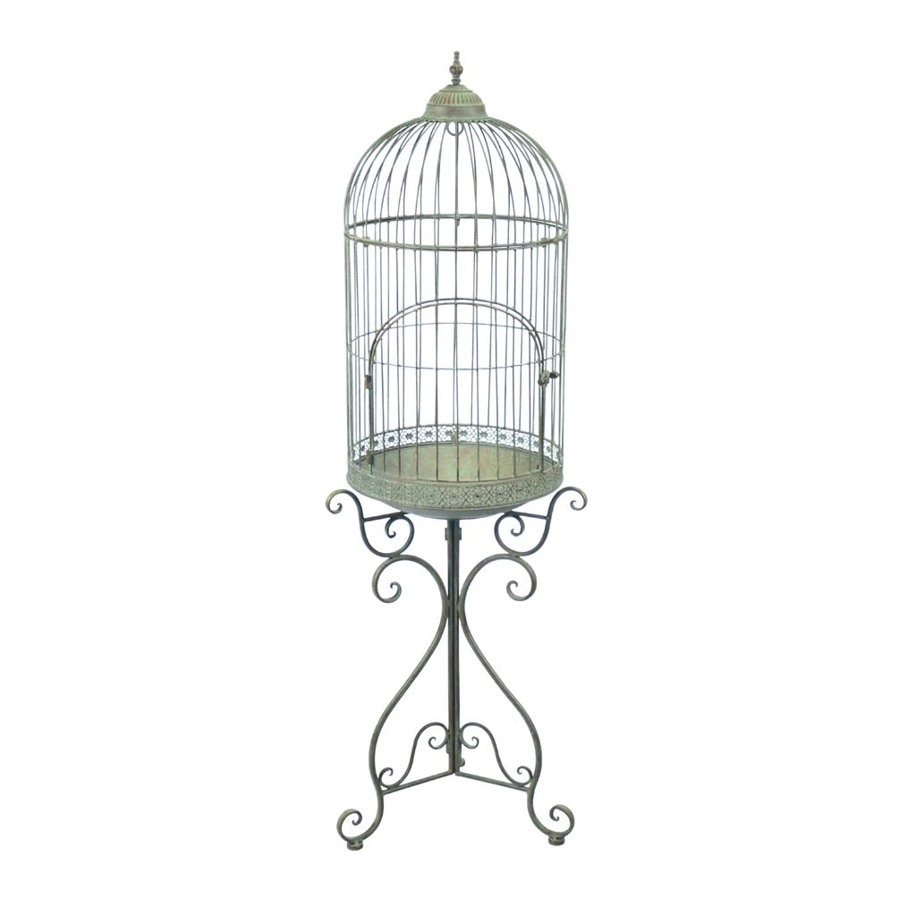Grand Birdcage On Stand Rustic Green 147cms