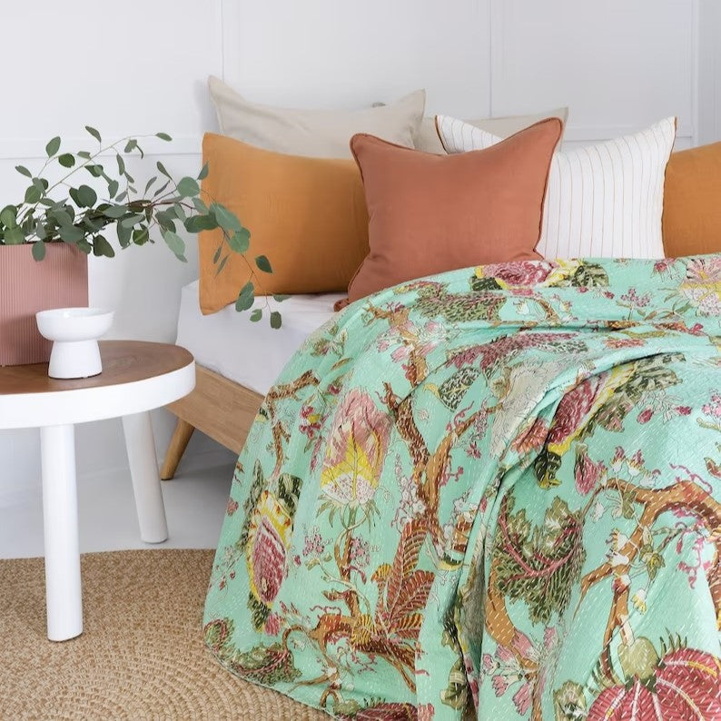 Green Lotus Miracle in Cotton Bedspread