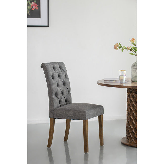 Grey Buttoned Back Armless Dining Chairs - Set of 2