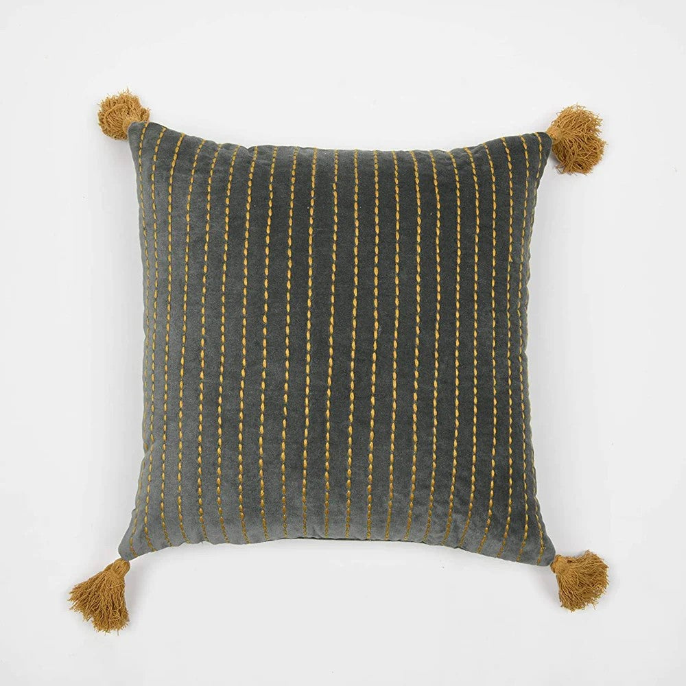 Grey Embroidery Striped Hand Tufted Cushion Cover 50 x 50cms