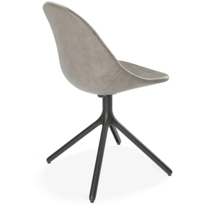 Grey Rustic Leather Swivel Base Dining Chair