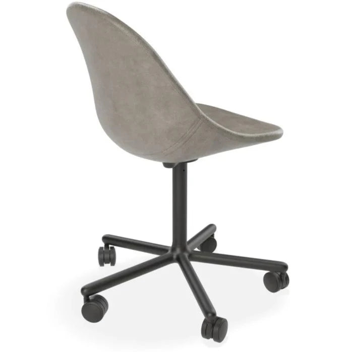 Grey Rustic Leather Swivel Base with Castors Dining Chair