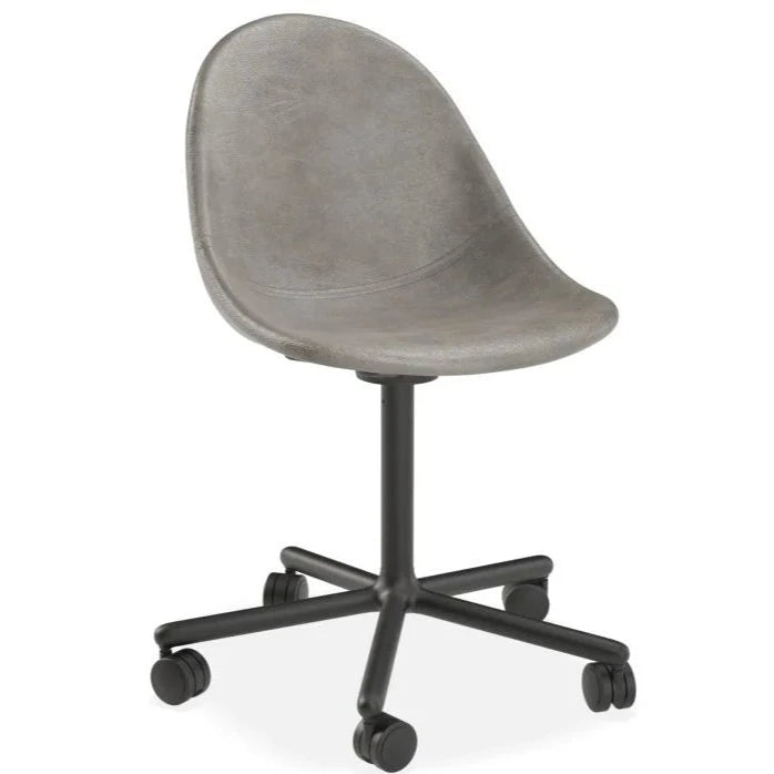 Grey Rustic Leather Swivel Base with Castors Dining Chair
