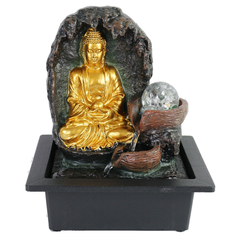 Grotto Buddha Polyresin Fountain Tabletop Decor