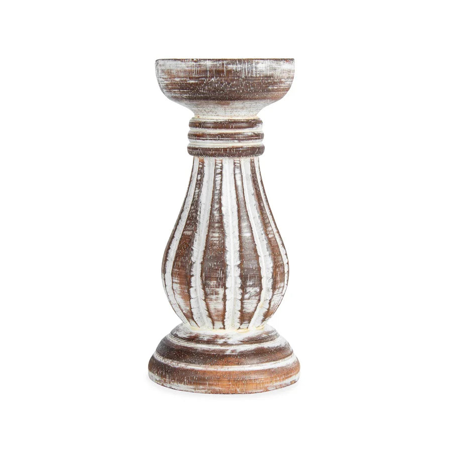 Hand-Carved Classic Candleholder - Whitewash 20cms