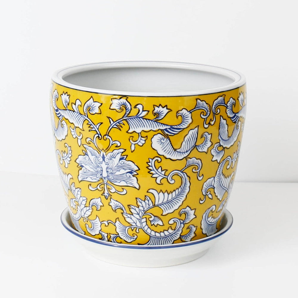 Hand Painted Blue Regal Design Ceramic Planters - Set of 4