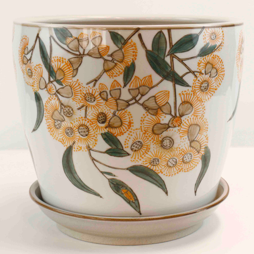 Hand Painted Yellow Blossom Ceramic Planters - Set of 4