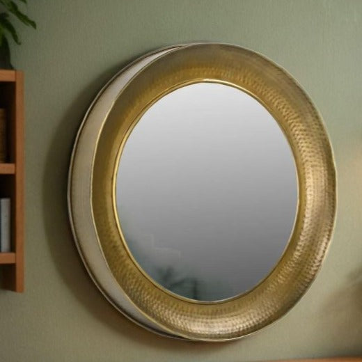 Hand Punched Gold and Brass Metal Mirror 80cms