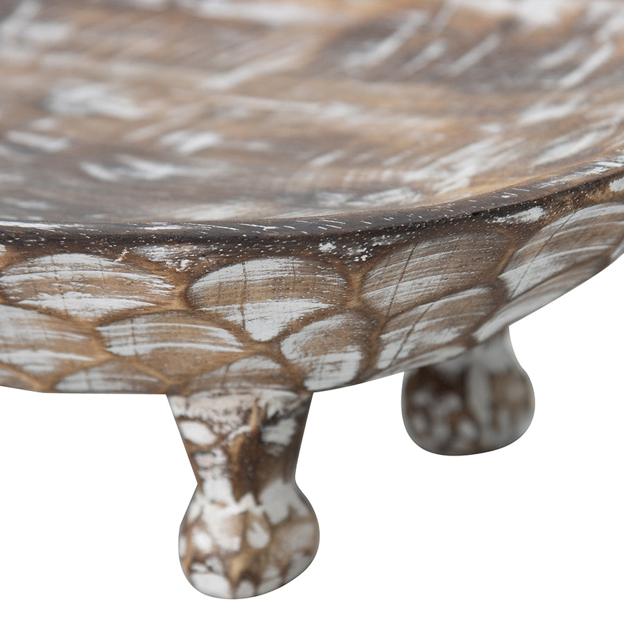 Handcarved Mango Wood Footed Oval Bowl - 30x9x20cms