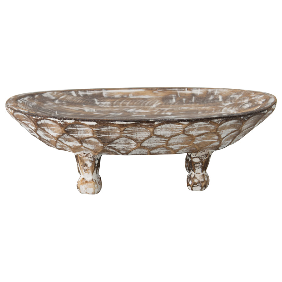 Handcarved Mango Wood Footed Oval Bowl - 30x9x20cms