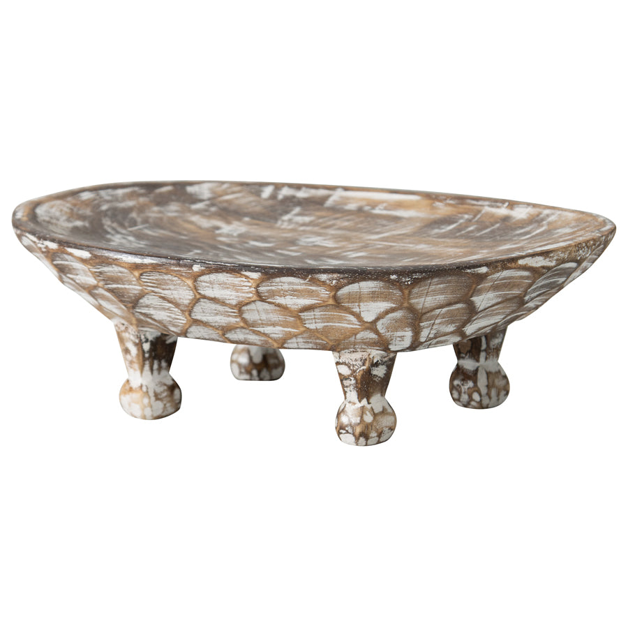 Handcarved Mango Wood Footed Oval Bowl - 30x9x20cms