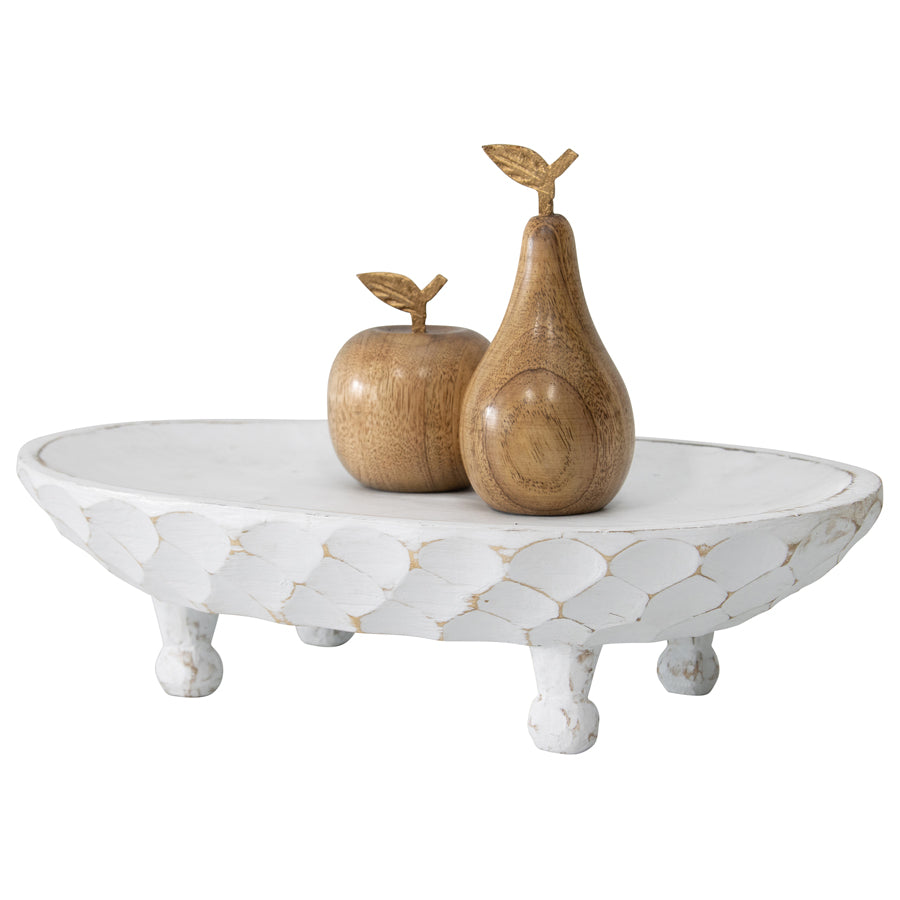 Handcarved Mango Wood Footed Oval Bowl - 40x25x10cms