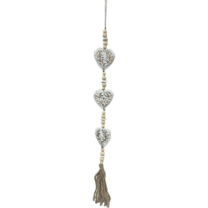 Handcrafted 3 Hearts with Beads Tassel Mobile