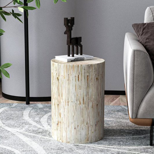 Handcrafted Alpine Pearl Side Table - White