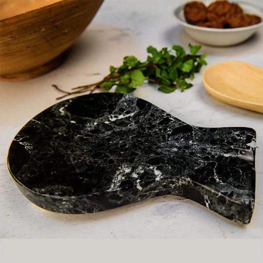 Handcrafted Artisan Marble Spoon Rest - Black