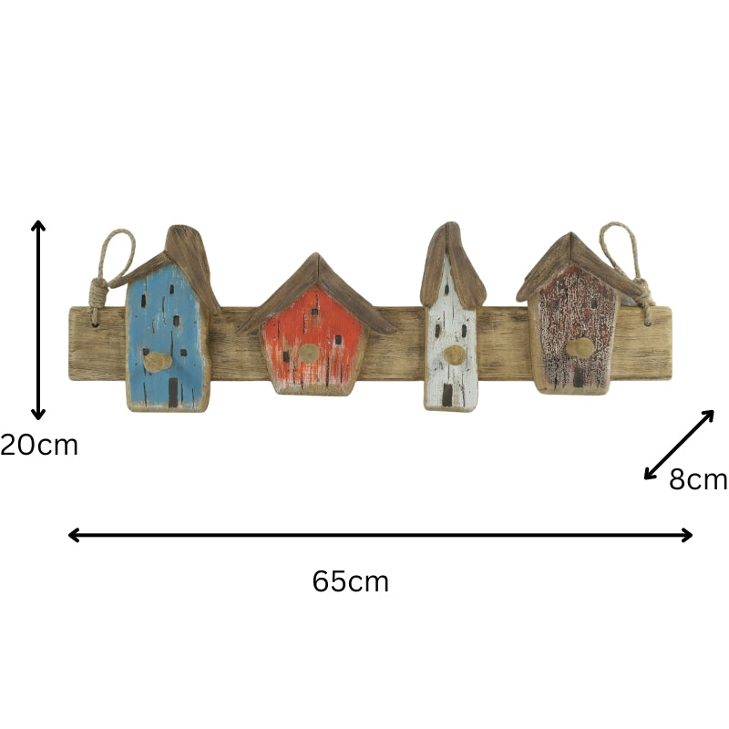 Handcrafted Beach Houses 4-Hook Wall Hanging - 65x8x20cms