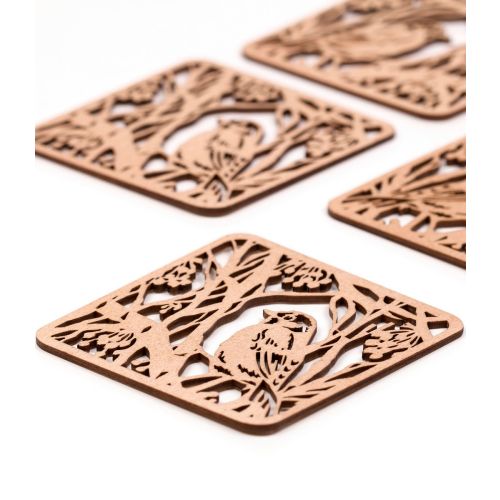 Handcrafted Large Bird Designer Birch Plywood Coasters - 10 x 10cms