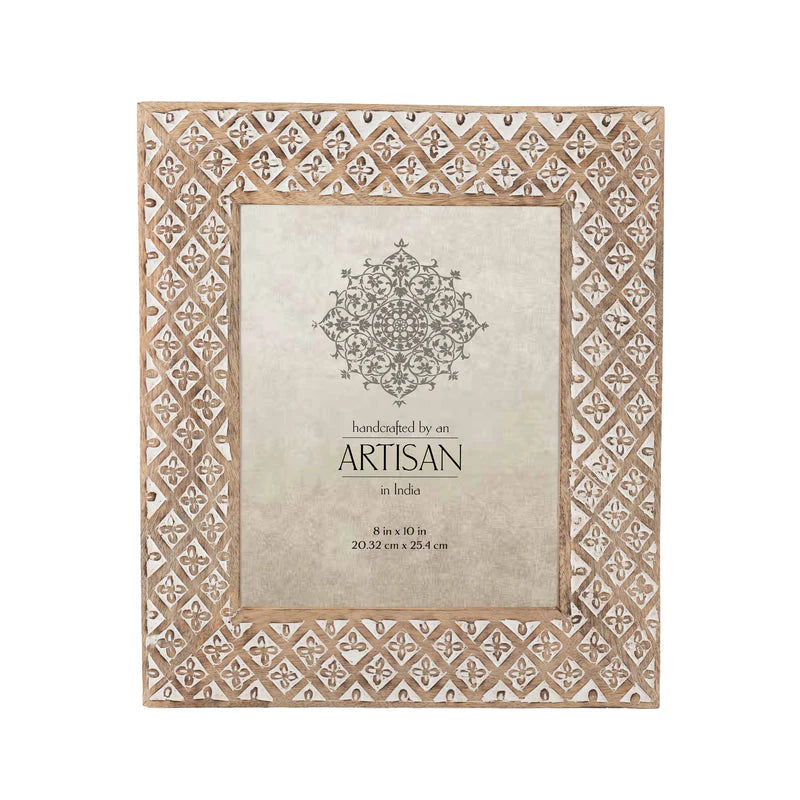 Handcrafted Mango Wood 'Diamond Flower' Photo Frame - 8x10"