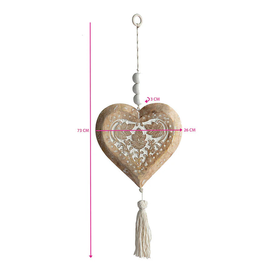 Handcrafted Mango Wood Heart with Beads & Tassel