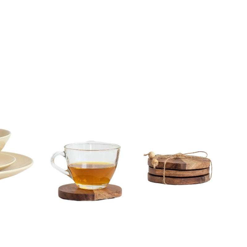 Handcrafted Mango Wood Natural Coaster - 4-Pcs