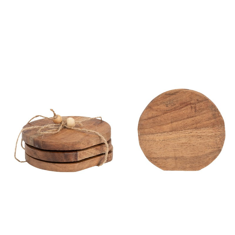 Handcrafted Mango Wood Natural Coaster - 4-Pcs