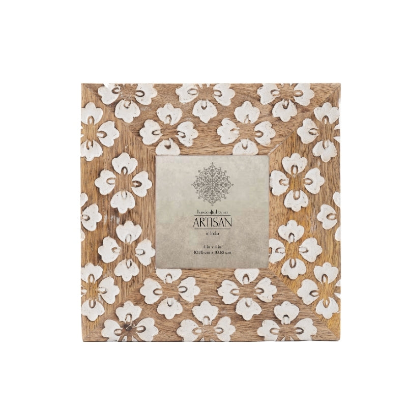 Handcrafted Mango Wood 'Petal' Photo frame - 4x4"