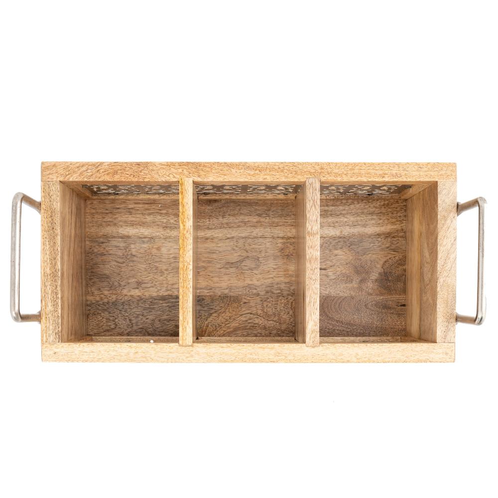 Handcrafted Mango Wood Three-Division Cutlery/Storage Caddy