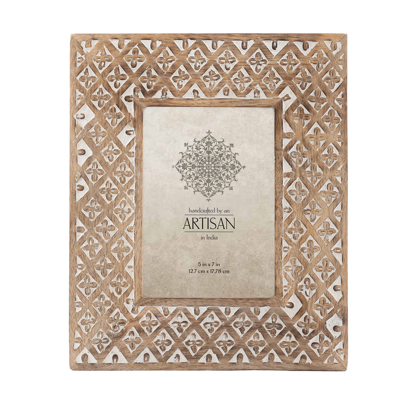 Handcrafted Mango Wood 'Diamond Flower' Photo frame 5x7"