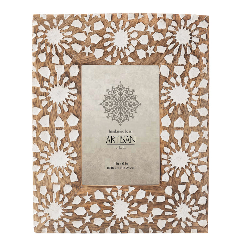 Handcrafted Mango Wood 'Sunflower' Photo Frame - 6x8"