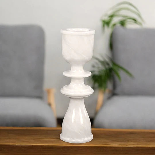 Handcrafted Marble Candle Holder - White
