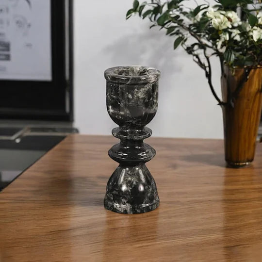 Handcrafted Marble Candle Holder 15cms - Black