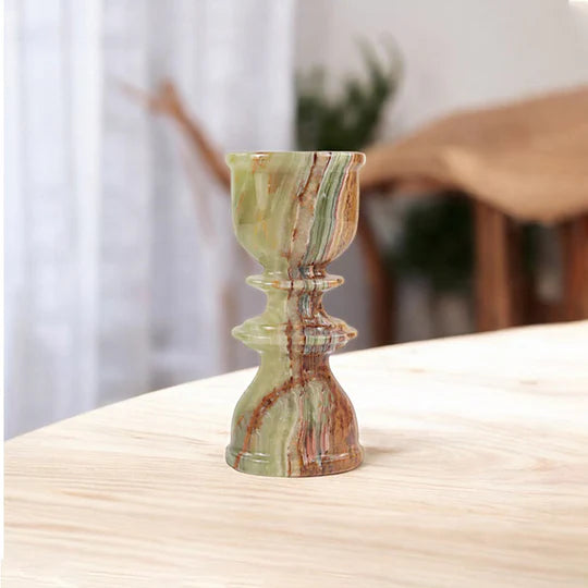 Handcrafted Marble Candle Holder 15cms - Green