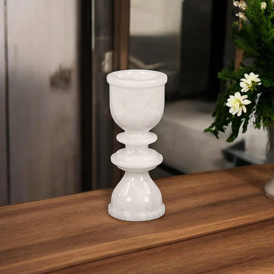 Handcrafted Marble Candle Holder 15cms - White