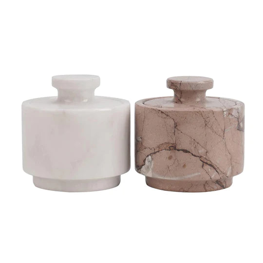 Handcrafted Marble Salt Cellar Set - White & Marinara