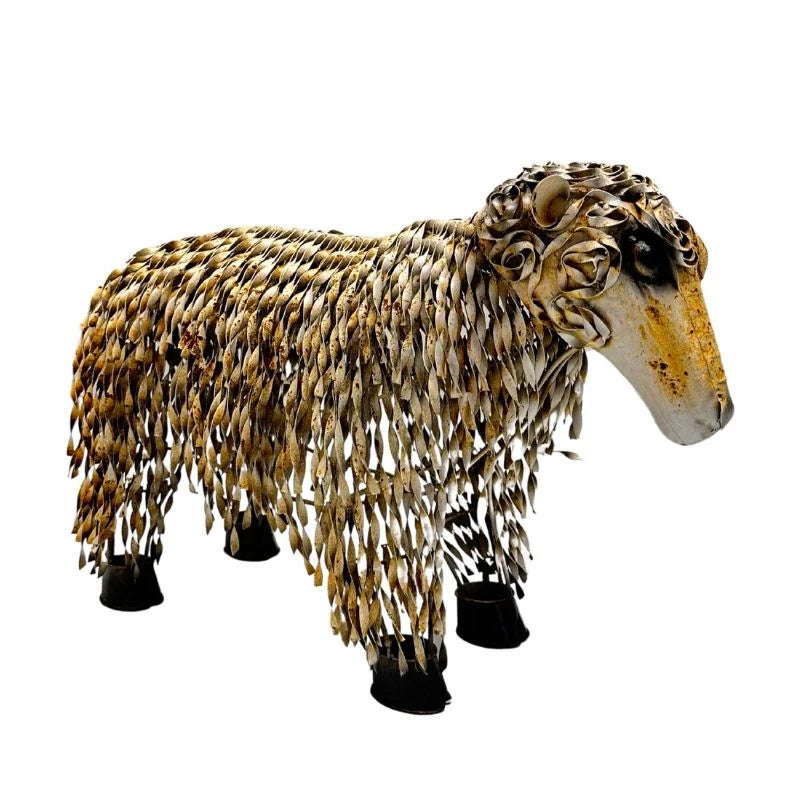 Handcrafted Metal Sheep Statue - White