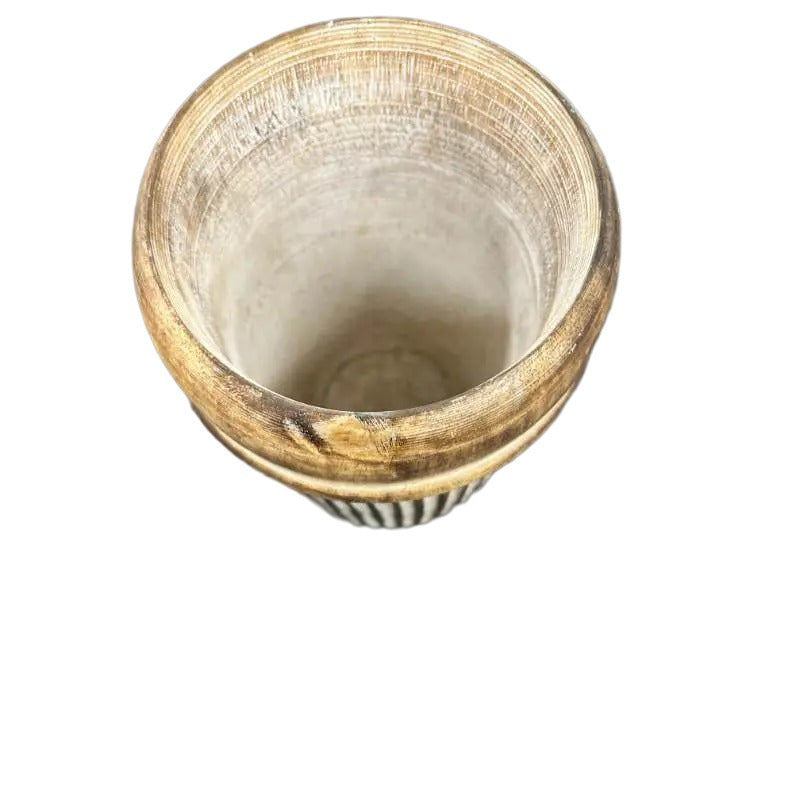 Handcrafted Natural/Distressed Wooden Vase - 17x30cms