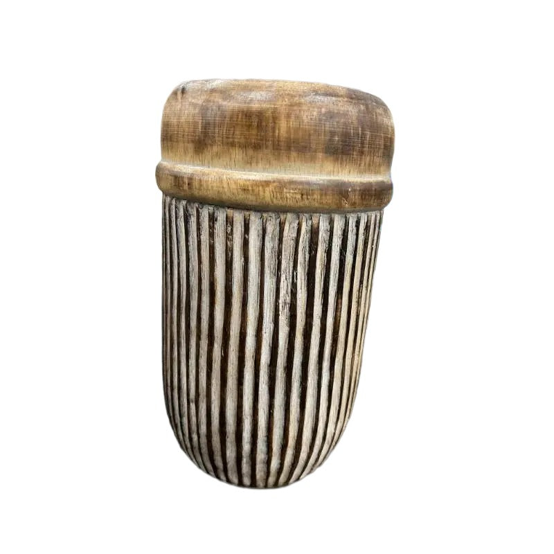 Handcrafted Natural/Distressed Wooden Vase - 17x30cms