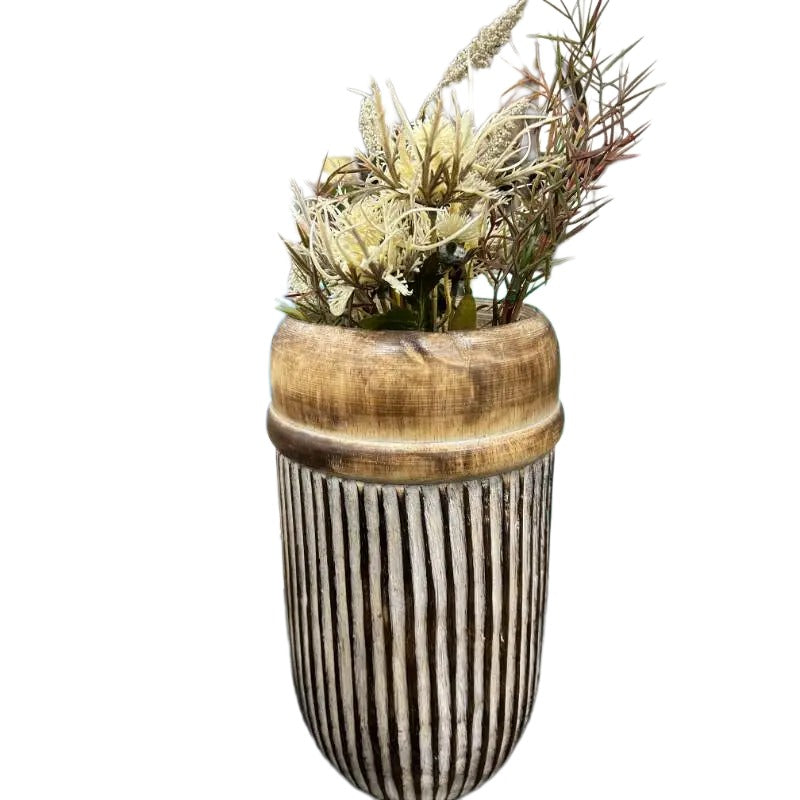 Handcrafted Natural/Distressed Wooden Vase - 17x30cms