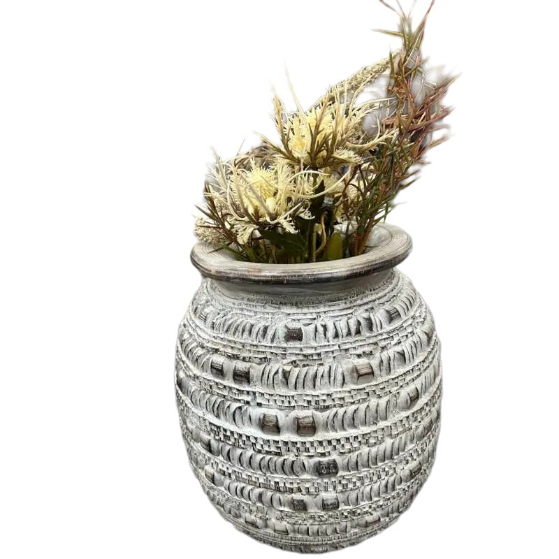 Handcrafted Natural Distressed Wooden Vase - 23x27cms