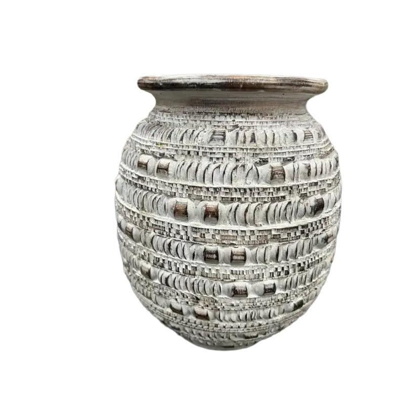 Handcrafted Natural Distressed Wooden Vase - 23x27cms