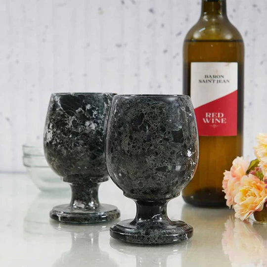 Handcrafted Natural Marble Wine Glasses - Black