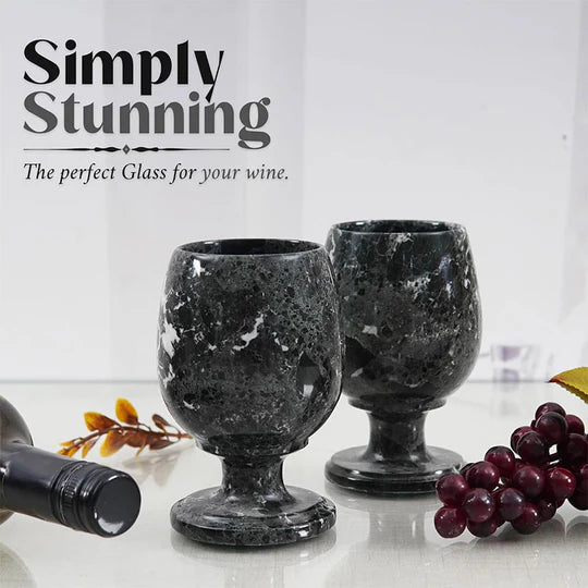 Handcrafted Natural Marble Wine Glasses - Black