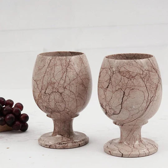 Handcrafted Natural Marble Wine Glasses - Brown