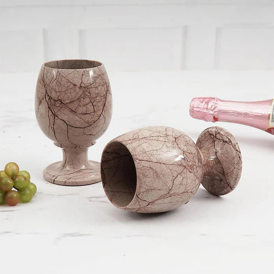 Handcrafted Natural Marble Wine Glasses - Brown