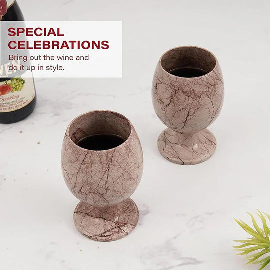 Handcrafted Natural Marble Wine Glasses - Brown