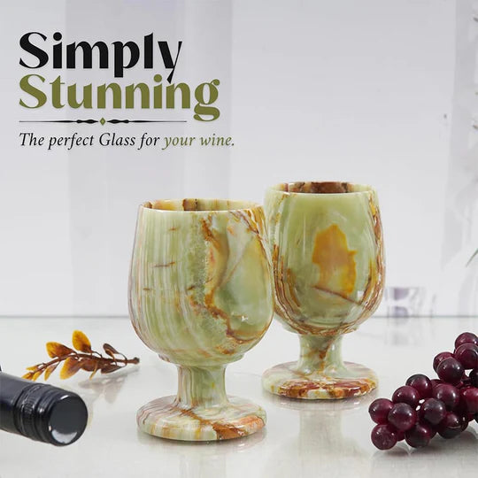 Handcrafted Natural Marble Wine Glasses - Green