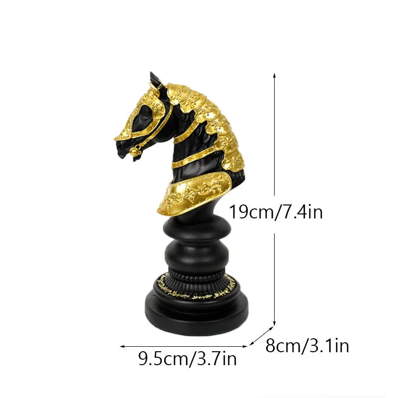 Handcrafted Resin Horse Chess Piece Decor - Black & Gold