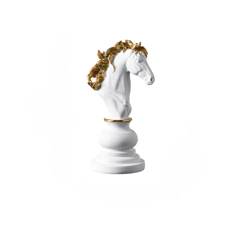 Handcrafted Resin Horse Chess Piece Decor - White & Gold